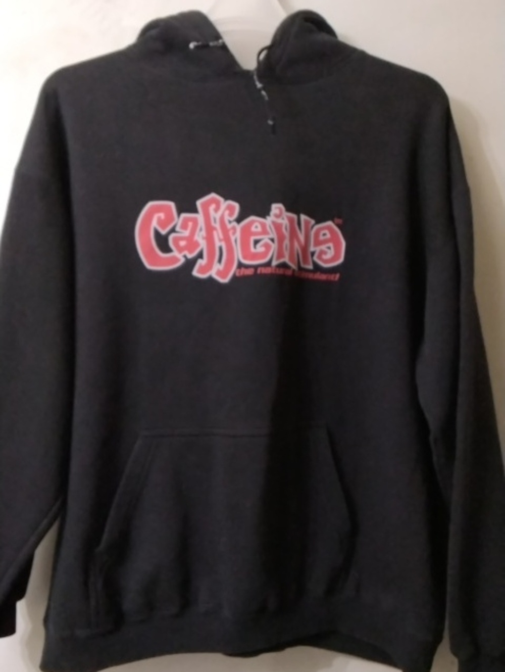 Y2K Vintage Caffeine Brand Black Pullover Hoodie - Graphic Men's Sweatshirt Sz L